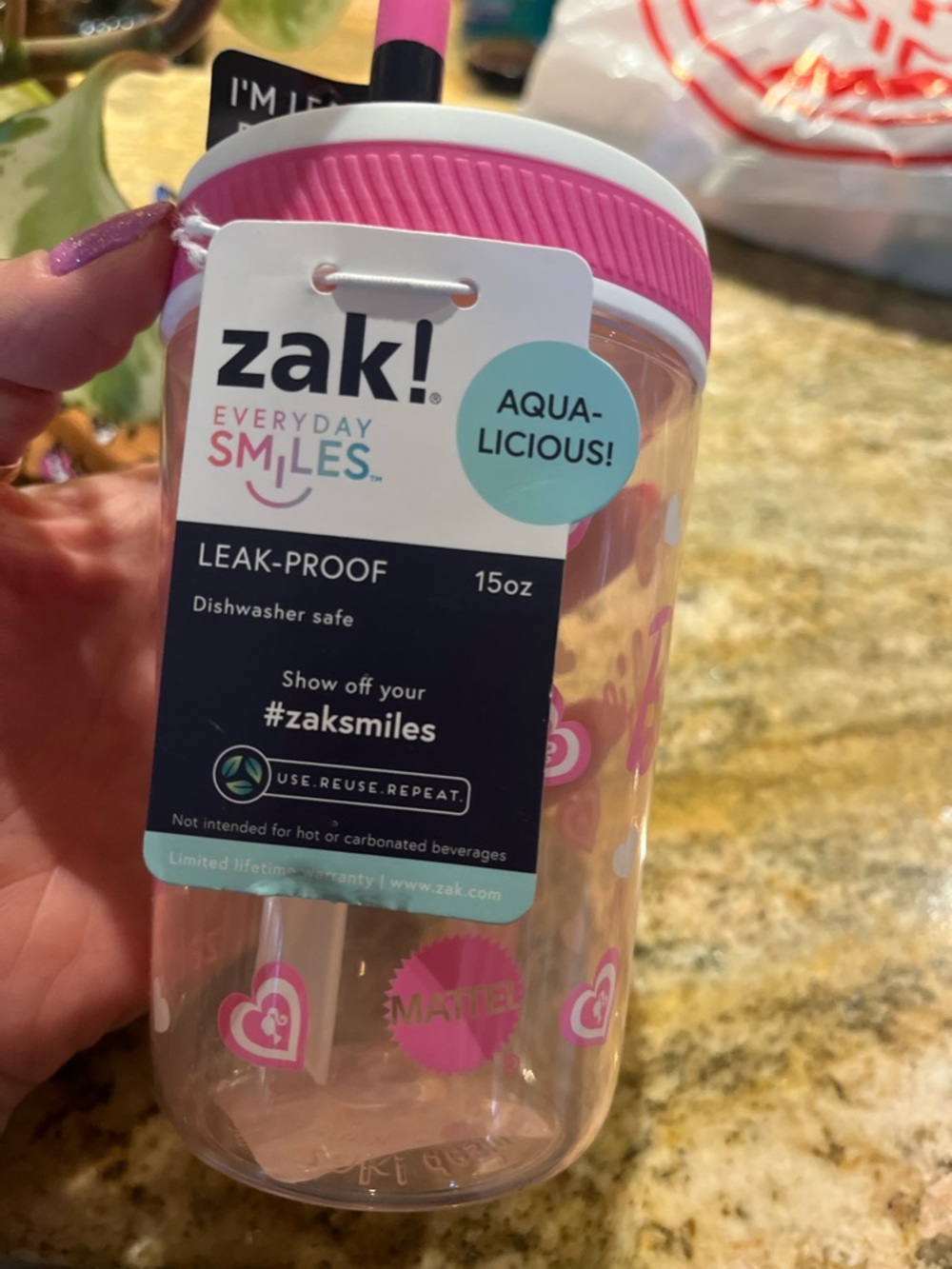 zak! BARBIE Pink Leak-Proof Kids Cup with Straw - 15oz NEW NWT